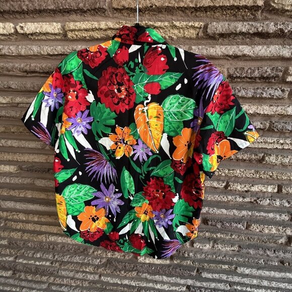 Saratoga Sport Vintage 80s Bold Floral USA Made Button Front Shirt Size Large - Picture 3 of 10